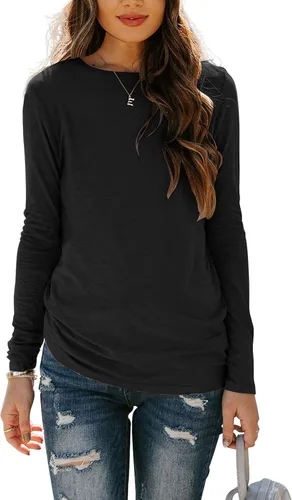 Miniatura 2 de Kancystore Camisetas de manga larga para mujer, estilo casual, básicas, para otoño, con cuello redondo