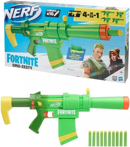 Miniatura 5 de Nerf Fortnite SMG-Zesty Elite - Pistola de dardos extraíble y barril, clip extraíble de 10 dardos, 10 dardos oficiales Nerf Elite