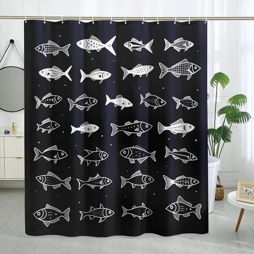 Miniatura 27 de Juego de cortinas de ducha de ballena azul, divertidas cortinas de ducha de dibujos animados de océano para baño, decoración de baño para niños