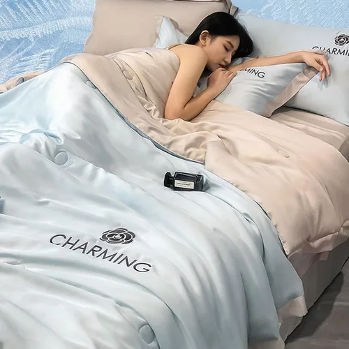 Miniatura 10 de Manta de seda de hielo simple para aire acondicionado, fresca como helado, manta ligera para verano con doble cara fría, edredón refrescante