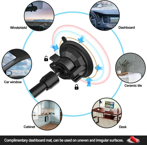 Miniatura 5 de Soporte para tablet de coche/camión para parabrisas de salpicadero, soporte de iPad de succión resistente con brazo de metal para tabletas