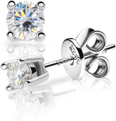 Aretes tipo dormilona de moissanita de 0.118 in de corte redondo, chapados en oro de 18 quilates, joyería de plata 925 para mujeres, novia, total de