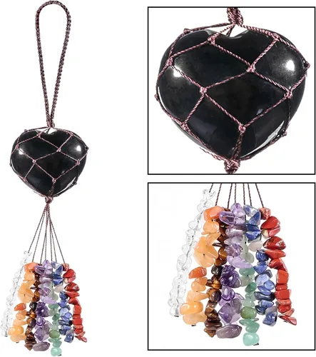 Miniatura 4 de Rockcloud Adorno colgante de obsidiana negra hecha a mano, diseño de corazón de amor, adorno para yoga, meditaiton, Fengshui, decoración de ventana
