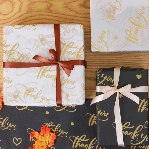 Miniatura 6 de 100 hojas de papel de seda de regalo de agradecimiento de 14 x 20 pulgadas, color rosa reciclable con bolsa de embalaje dorada metálica para bodas