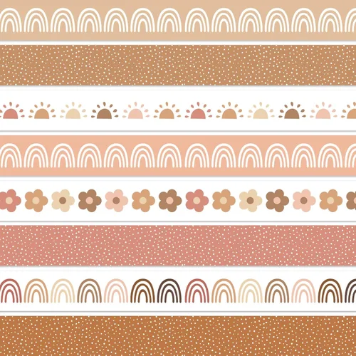 AnyDesign Bordes bohemios de 82 pies para tablón de anuncios, flores, arco iris, sol, bordes coloridos, borde de estilo bohemio, calcomanías para