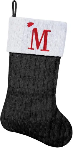 Miniatura 98 de Medias de Navidad personalizadas de 19 pulgadas con iniciales bordadas, medias de Navidad de punto negro para decoraciones de vacaciones familiares