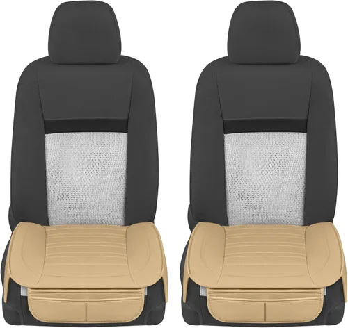Miniatura 7 de Motor Trend Fundas de asiento para autos, camiones, SUV, fundas de asiento acolchadas de piel sintética beige con bolsillos de almacenamiento, funda