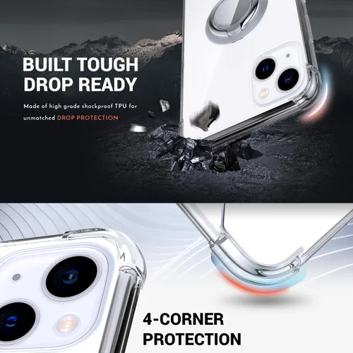 Miniatura 3 de Silverback Funda transparente diseñada para iPhone 15 con soporte de anillo, protección que absorbe los golpes, a prueba de golpes, funda