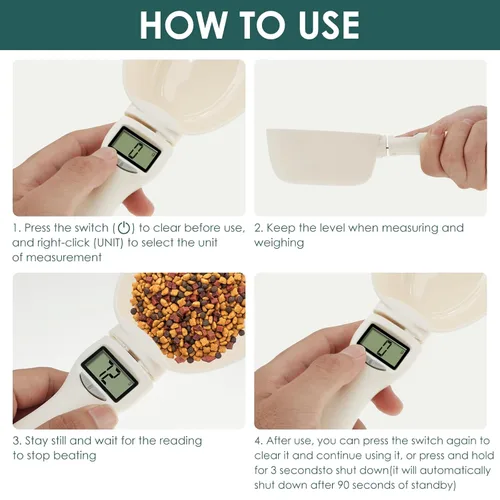 Miniatura 6 de Cuchara medidora digital simple 4 en 1 unidad, 28.22 oz/0.04 oz de alta precisión, pantalla LED, mango extraíble, ideal para alimentos de mascotas