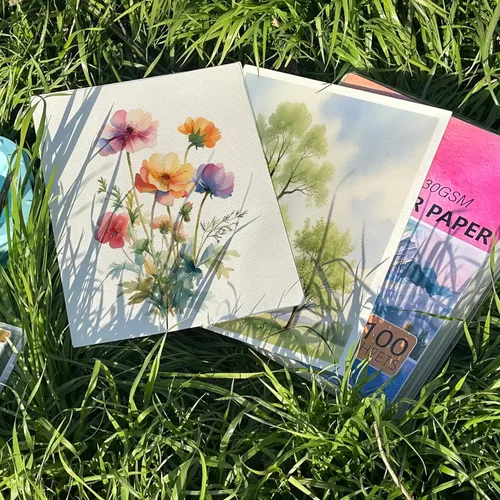 Miniatura 5 de Threvortax 100 piezas de papel de acuarela de 5 x 7 pulgadas, 105 libras/230 GSM, papel de color de agua de prensa en frío para estudiantes