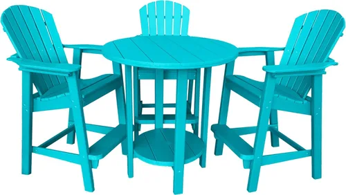 Miniatura 9 de Phat Tommy Juego de mesa y sillas de bar al aire libre - Muebles de polietileno - Material reciclado, juego de patio superior alto - Weatherwood
