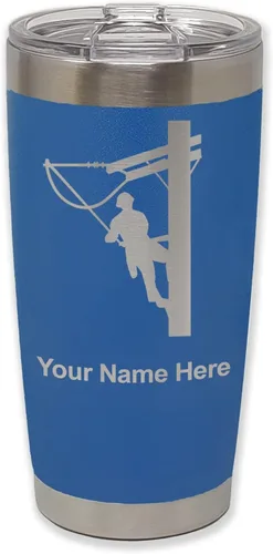 Miniatura 28 de LaserGram Taza aislada al vacío de 20 onzas, Lineman, grabado personalizado incluido (negro)