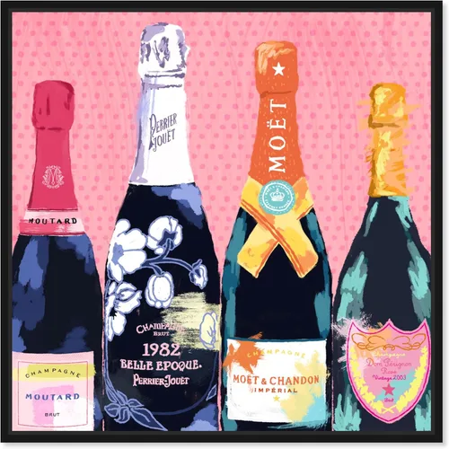 The Oliver Gal Artist Co. Drinks and Spirits - Lienzo decorativo para pared, diseño de Pass The Bottle' Champagne enmarcado, 30 x 30 pulgadas, rosa,