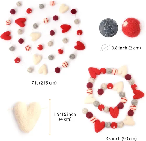 Miniatura 5 de Glaciart One Guirnalda de bolas de fieltro de San Valentín, hecha a mano en Nepal con lana de Nueva Zelanda, reutilizable, duradera, elegante
