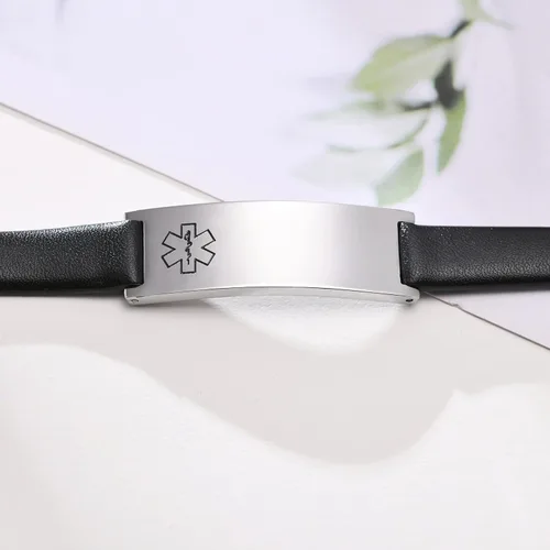 Miniatura 26 de MPRAINBOW Pulsera de alerta médica personalizada para mujer, correa de reloj de cuero genuino, grabado de doble cara, diabetes, epilepsia, joyería