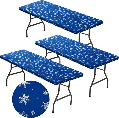 Miniatura 11 de Mixweer 1 Pza Mantel de Copo de Nieve Borde Elástico Ajuste Ceñido Rectangular Cubierta de Mesa Plegable 6 Pies, 30 x 72'' Tela de Poliéster
