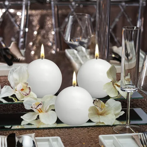 Miniatura 5 de Bolsius Juego de 10 velas de bola blanca sin perfume de 2.75 pulgadas, calidad europea premium, sin goteo y sin humo, ideal para bodas, fiestas