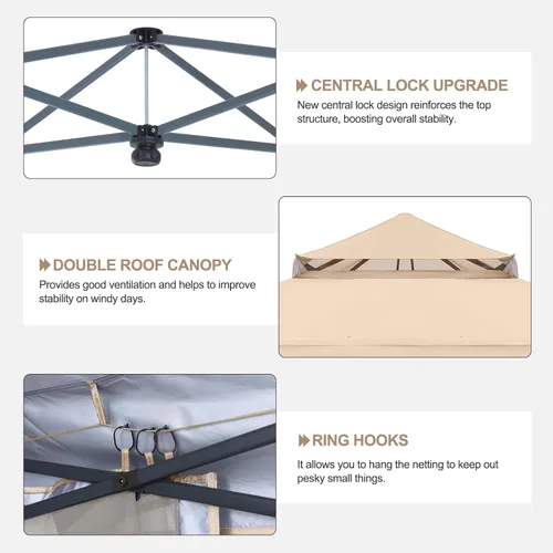 Miniatura 5 de ABCCANOPY Gazebo desplegable de 11 x 11 pies - Tienda de campaña con toldo para exteriores con mosquitera para patio, jardín y patio trasero (caqui)