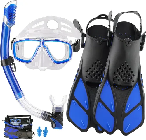 Miniatura 16 de Equipo de esnórquel para adultos con aletas, equipo de buceo profesional para adultos, juegos de esnórquel de viaje con aletas, máscara de buceo