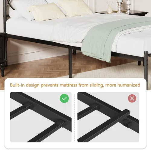 Miniatura 6 de VECELO Base de cama de plataforma de metal tamaño individual con cabecera y estribo, base de colchón de soporte de listones resistentes, no necesita