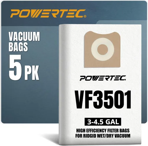 POWERTEC VF3501 23738 - Bolsas de vacío tamaño C, 5 unidades, bolsas de filtro de 3-4.5 galones/bolsas de repuesto para aspiradora Ridgid 4000RV,