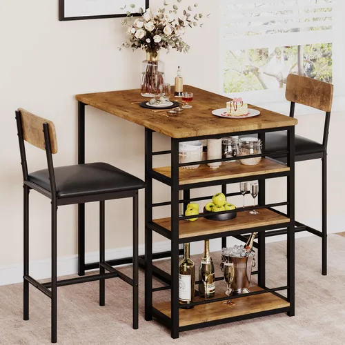 Miniatura 8 de IDEALHOUSE Juego de mesa de cocina, mesa de comedor y sillas para 2, juego de mesa de comedor de 3 piezas con 2 sillas tapizadas, juego de mesa