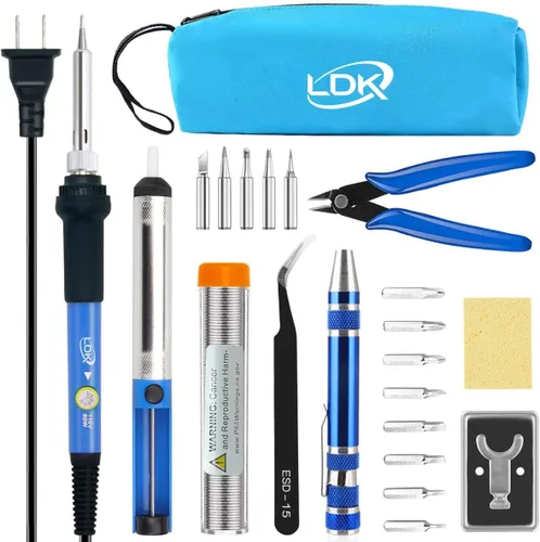Miniatura 11 de Kit de soldar LDK de 60W, 110V, con temperatura ajustable, pistola de soldar eléctrica, herramienta de soldar, 5 piezas de puntas de repuesto y 60w