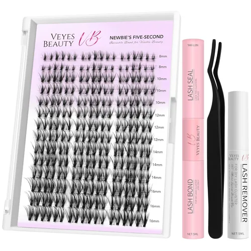 VEYESBEAUTY Kit de Racimos de Pestañas Extensiones de Pestañas Banda Delgada e Invisible DIY Pestañas Postizas Individuales Serie de Cinco Segundos
