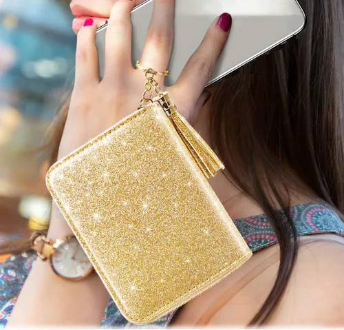Miniatura 6 de Billetera pequeña para tarjetas de crédito RFID con purpurina linda para mujer