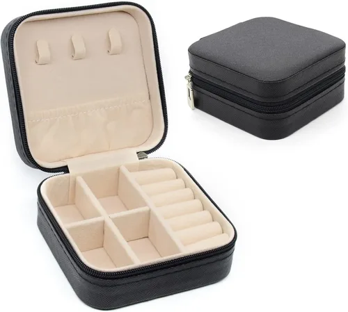 Miniatura 25 de KEINE MARKE Joyero pequeño, estuche portátil de viaje para anillos, colgantes, aretes, collares, organizador de pulseras, cajas de almacenamiento, 1