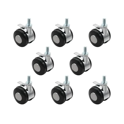Rueda giratoria de 1.57 pulgadas de aleación con vástago roscado, ruedas giratorias para silla de oficina, color negro y plateado, con freno, 8