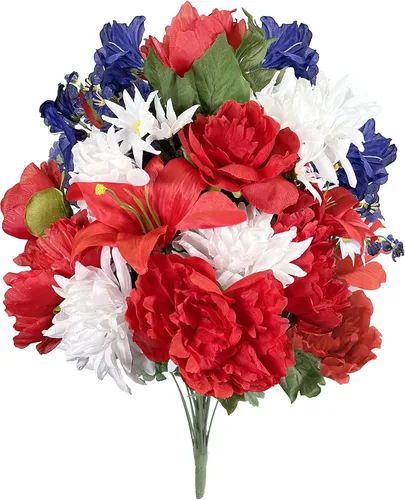 Miniatura 14 de Admired by Nature Arreglo de flores artificiales de primavera de 12 tallos para decoración del hogar, bodas y cementerios para tumbas, flores de 6.
