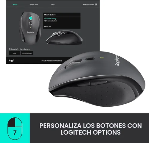 Miniatura 4 de Ratón inalámbrico Logitech M705 Marathon, ratón inalámbrico para juegos, receptor USB-A de 2.4 GHz, 5 botones programables, batería de 3 años, PC