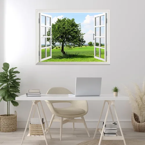 wall26 Adhesivo de pared extraíble/mural de pared Spring on the Plains Creative Window View Decoración de pared - 36 x 48 pulgadas Primavera en las
