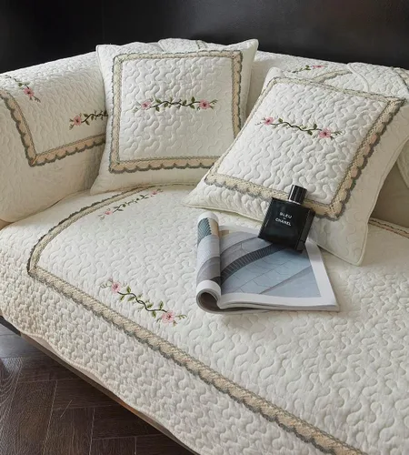 Miniatura 3 de vctops Funda de sofá con bordado neutro para sillón, funda acolchada de algodón para sofá modular, funda antideslizante y lavable, protector
