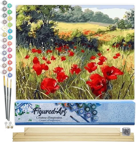 Miniatura 117 de Figured'Art - Juego de pintura por números, lienzo enrollado sin marco, para manualidades, para adultos, 16 x 20 pulgadas, jarrón de peonías