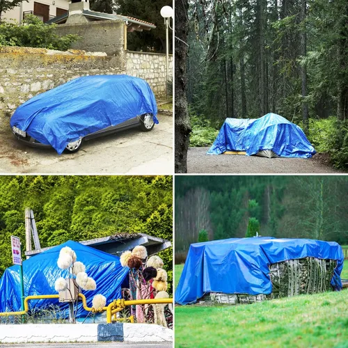 Miniatura 6 de Lona azul, lonas resistentes al agua de 16 x 20 pulgadas, lona de plástico impermeable de poliéster de 16 mil de grosor con ojales de metal cada