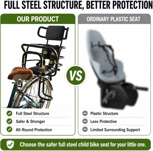 Miniatura 2 de Asiento trasero de bicicleta para niños con reposacabezas ajustable, asiento trasero de bicicleta para niños con pedales y pasamanos. Silla