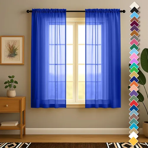 Miniatura 35 de YHSF Cortinas traslúcidas – Juego de 2 paneles para decoración del hogar – Elegantes cortinas de gasa sólida con bolsillo para barra
