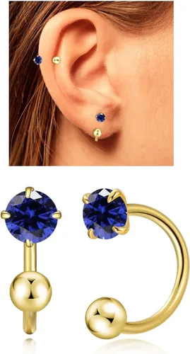 Miniatura 21 de Aretes Huggie de medio aro para mujeres y niñas, pequeños aretes de cartílago, aretes de botón con piedra natal para mujeres, aretes de botón
