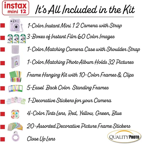 Miniatura 3 de Cámara instantánea Fujifilm Instax Mini 12 + 60 impresiones fotográficas + accesorios, color lila púrpura