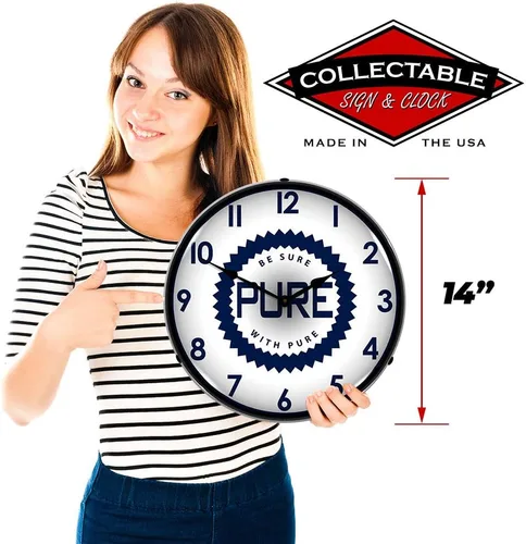 Miniatura 3 de Esté seguro con el reloj de pared LED Pure Oil, Retro/Vintage, iluminado, 14 pulgadas