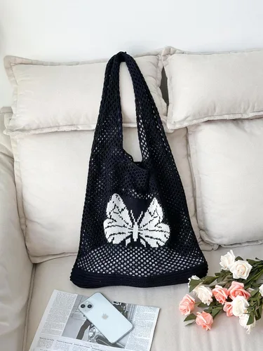 Miniatura 5 de ENBEI Bolsas bohemias, bolsa de punto de hombro, bolsa de mano Y2K estética, bolso de ganchillo lindo para mujeres, regalos hippie Caqui con seis