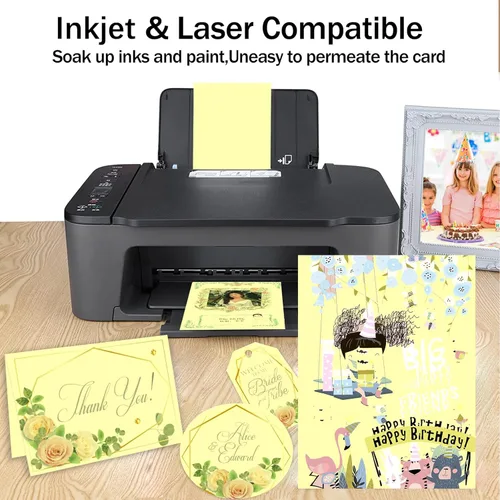 Miniatura 3 de 24 hojas de cartulina amarilla de 8.5 x 11 pulgadas, papel grueso, cartulina Goefun de 80 libras para impresora para invitaciones, menús, bodas
