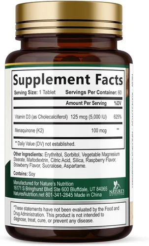 Miniatura 9 de Suplemento de vitamina D3 K2 5000 UI D3 + K2 100 mcg MK-7 K2 con vitamina D Apoya la salud inmunológica, cardíaca, dental y ósea, fácil