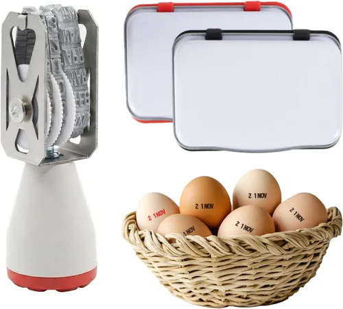 Kit de fechador de huevos, sellos de fecha de huevo para huevos frescos, 1 sellos de fecha de rodillo y 2 almohadillas de tinta, sello de etiqueta