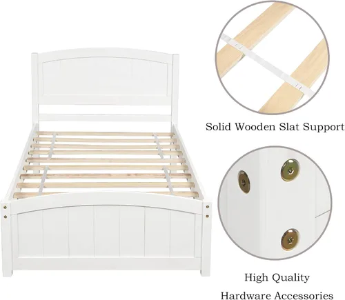 Miniatura 7 de Base de cama individual de madera para niños con cabecero y estribo, cama de plataforma de tamaño individual para niños y niñas, camas individuales