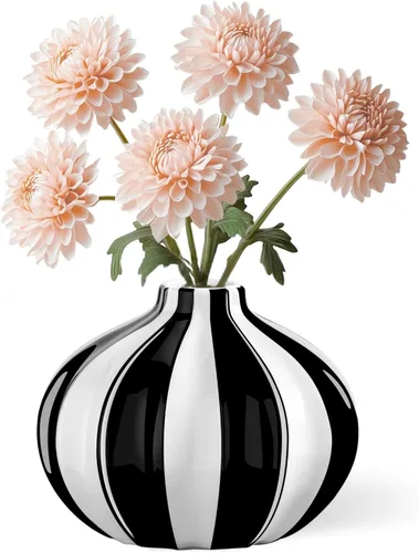 Torre & Tagus Jarrón de Cerámica Rayas Negras y Blancas - Decoración Cabana Pintada a Mano, Centros de Mesa Rayados Negros y Blancos para Flores y