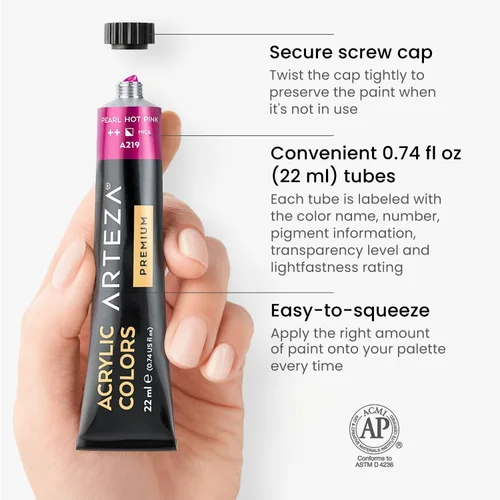 Miniatura 3 de ARTEZA Juego de pintura acrílica metálica de 36 colores, tubos de 0.74 onzas, pinturas de artistas no tóxicas para pintores aficionados, suministros