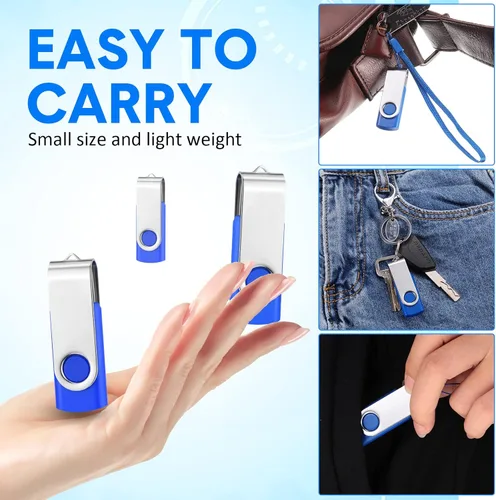 Miniatura 6 de Paquete de 50 unidades flash USB 2.0 de 128 MB a granel con cordones, unidad de pulgar USB giratoria a granel con luz LED, bolígrafo giratorio